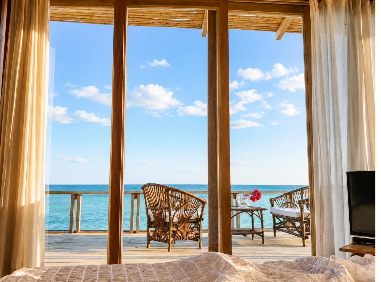 Deck seating facing the ocean, Wak'a Villa